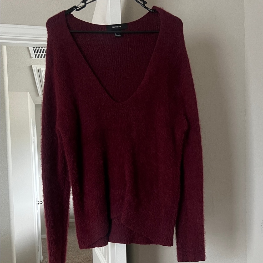Forever 21 Deep Red V-Neck Sweater